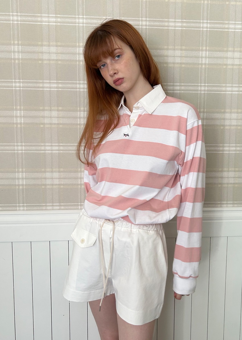 Stripe collar T-shirt 핑크